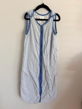 Blue-Trim, Light Blue Sleeveless Baby Sleep Sack with Front Zipper (L)